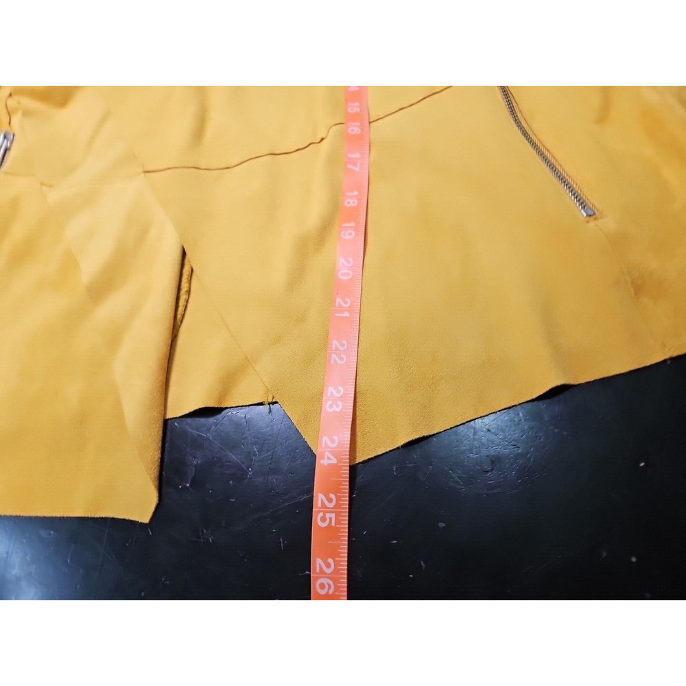 BAGATELLE Open Front Wrap Faux Suede MOTO Jacket Gold Yellow Mustard Sz W/LG EUC - Picture 12 of 16